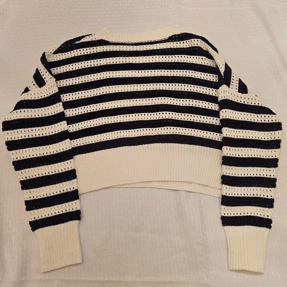 Anthropology Open Knit Sweater Womens S Navy Cropped‎ Lightweight Beach Coastal